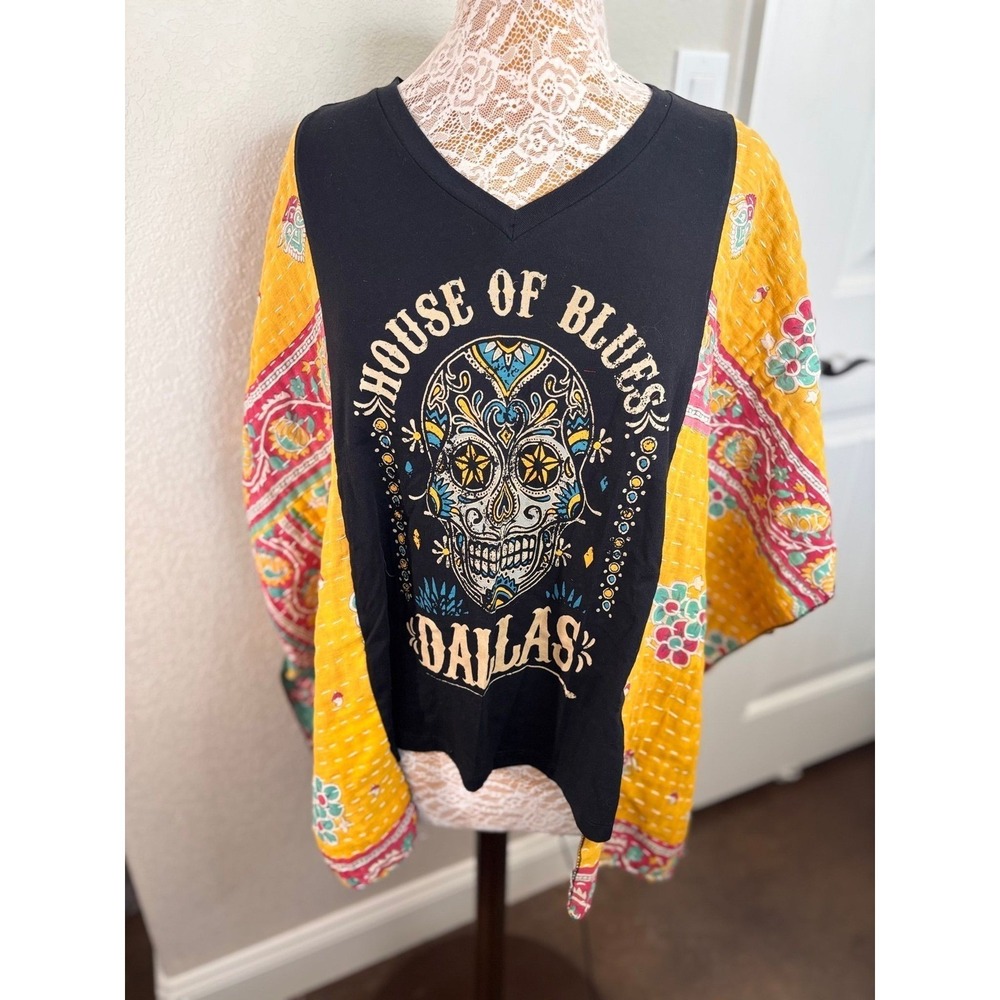 Upcycled  House of Blues Kantha quilt poncho top OSFM New
